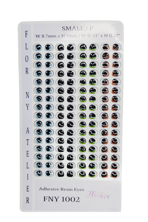 Adhesive Resin Eyes FNY 1002 - Small/P - 64 Pairs - W/H: 8.7mm x 7mm (0.34" x 0.27") - for use with Cold Porcelain Air Dry Clay, Polymer Clay, EVA, Felt, Fabric, Plaster, Paper, Ceramic and more