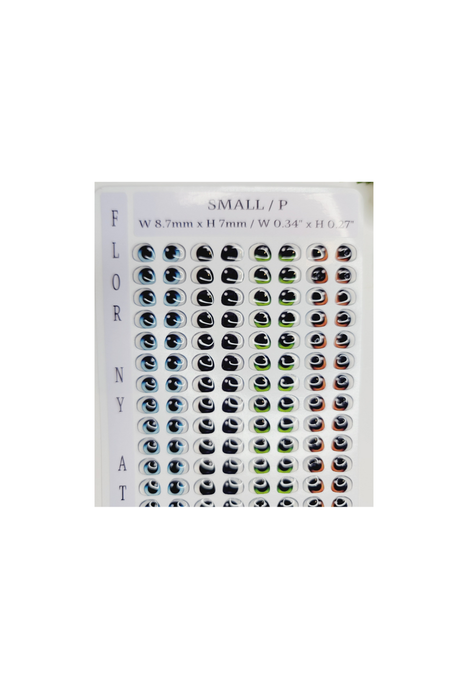 Adhesive Resin Eyes FNY 1002 - Small/P - 64 Pairs - W/H: 8.7mm x 7mm (0.34" x 0.27") - for use with Cold Porcelain Air Dry Clay, Polymer Clay, EVA, Felt, Fabric, Plaster, Paper, Ceramic and more