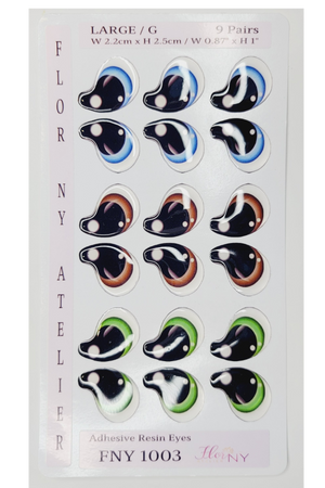 Adhesive Resin Eyes FNY 1003 - Large/G - 9 Pairs - W/H 2.2cmx2.5cm (0.87"x1") - for use with Cold Porcelain Air Dry Clay, Polymer Clay, EVA, Felt, Fabric, Plaster, Paper, Ceramic and more