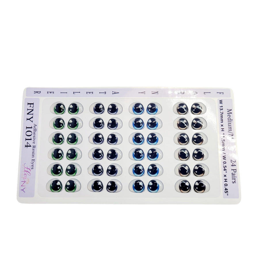 Adhesive Resin Eyes FNY 1014 - Medium/M - 24 Pairs - W/H: 13.7mm x 11.5mm (0.54" x 0.45") - for use with Clay, EVA, Felt, Fabric and more