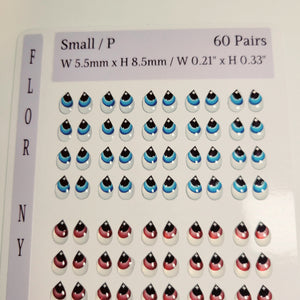 Adhesive Resin Eyes FNY 1004 - Small/P - 60 Pairs - W/H: 5.5x8.5mm  (0.21" x 0.33") - for use with Cold Porcelain Air Dry Clay, Polymer Clay, EVA, Felt, Fabric, Plaster, Paper, Ceramic and more