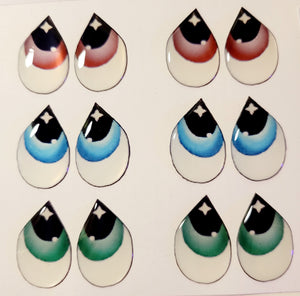 Adhesive Resin Eyes FNY 1004 - Large/G - 9 Pairs - W/H: 1.7x2.5 cm  (0.67" x 1") - for use with Cold Porcelain Air Dry Clay, Polymer Clay, EVA, Felt, Fabric, Plaster, Paper, Ceramic and more