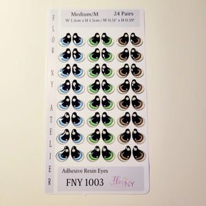 Adhesive Resin Eyes FNY 1003 - Medium/M - 24 Pairs - W/H: 13x15mm  (0.51" x 0.59") - for use with Cold Porcelain Air Dry Clay, Polymer Clay, EVA, Felt, Fabric, Plaster, Paper, Ceramic and more