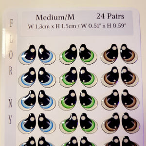 Adhesive Resin Eyes FNY 1003 - Medium/M - 24 Pairs - W/H: 13x15mm  (0.51" x 0.59") - for use with Cold Porcelain Air Dry Clay, Polymer Clay, EVA, Felt, Fabric, Plaster, Paper, Ceramic and more