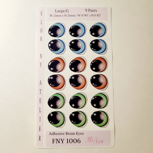 Adhesive Resin Eyes FNY 1006 - Large/G - 9 Pairs - W/H: 23x21 mm (0.90" x 0.87") - for use with Cold Porcelain Air Dry Clay, Polymer Clay, EVA, Felt, Fabric, Plaster, Paper, Ceramic and more