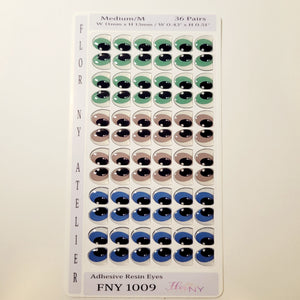 Adhesive Resin Eyes FNY 1009 - Medium/M - 36 Pairs - W/H: 11mm x 13mm (0.43" x 51") - for use with Clay, EVA, Felt, Fabric and more