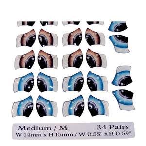 Adhesive Resin Eyes FNY 1008 - Medium/M - 24 Pairs - W/H: 14mm x 15mm (0.55" x 0.59") - for use with Clay, EVA, Felt, Fabric and more