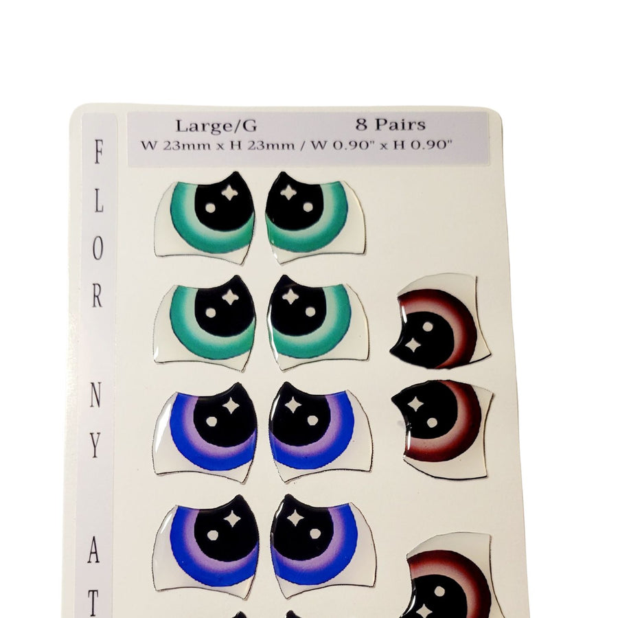 Adhesive Resin Eyes FNY 1005 - Large/G - 8 Pairs - W/H: 23mm x 23mm (0.90" x 0.90") - for use with Clay, EVA, Felt, Fabric and more