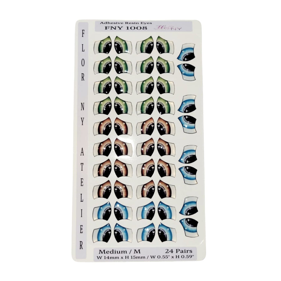 Adhesive Resin Eyes FNY 1008 - Medium/M - 24 Pairs - W/H: 14mm x 15mm (0.55" x 0.59") - for use with Clay, EVA, Felt, Fabric and more