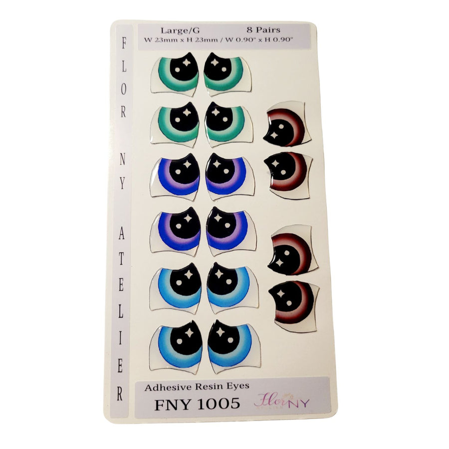 Adhesive Resin Eyes FNY 1005 - Large/G - 8 Pairs - W/H: 23mm x 23mm (0.90" x 0.90") - for use with Clay, EVA, Felt, Fabric and more