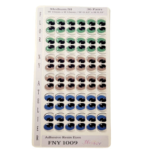 Adhesive Resin Eyes FNY 1009 - Medium/M - 36 Pairs - W/H: 11mm x 13mm (0.43" x 51") - for use with Clay, EVA, Felt, Fabric and more