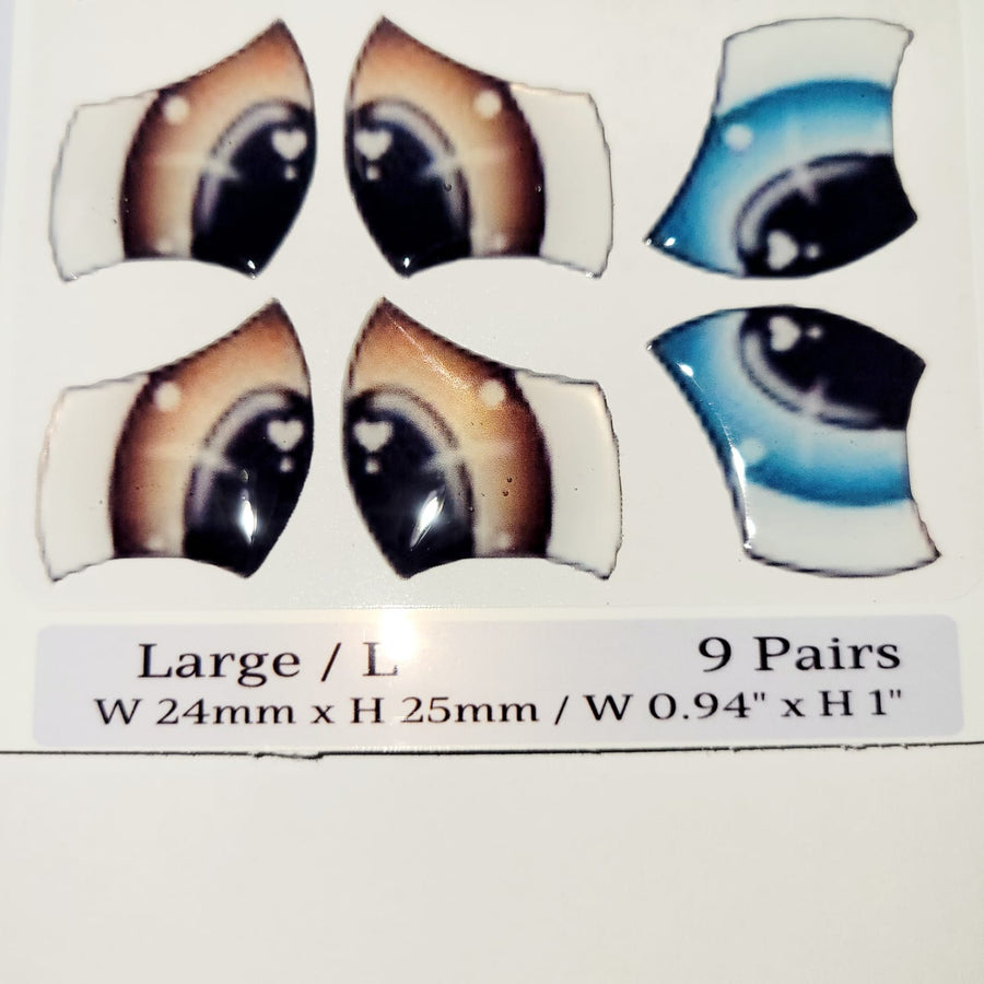 Adhesive Resin Eyes FNY 1008 - Large/G - 9 Pairs - W/H: 24mm x 25mm (0.94" x 1") - for use with Clay, EVA, Felt, Fabric and more