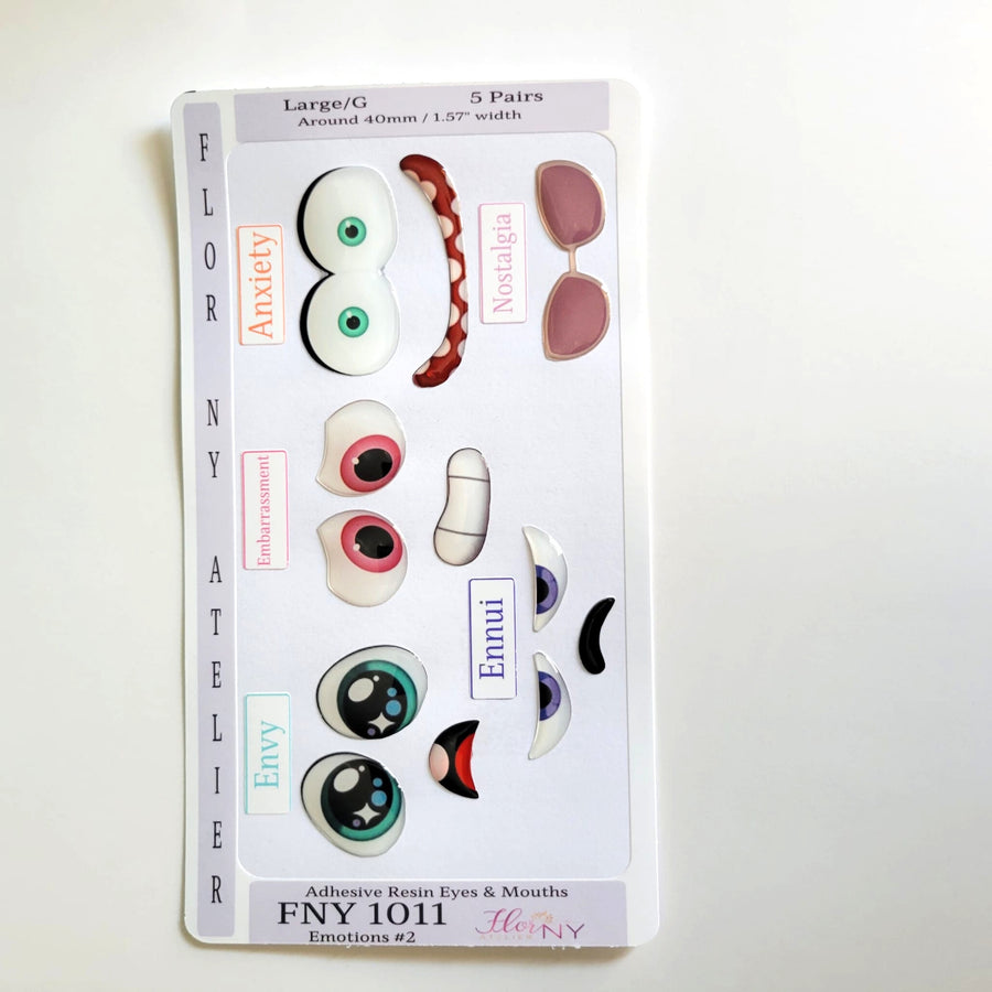 Adhesive Resin Eyes FNY 1011 - Emotions #2 - 5 pairs - Large/L Around 40mm/1.57" each pair - for use with Clay, EVA, Felt, Fabric and more