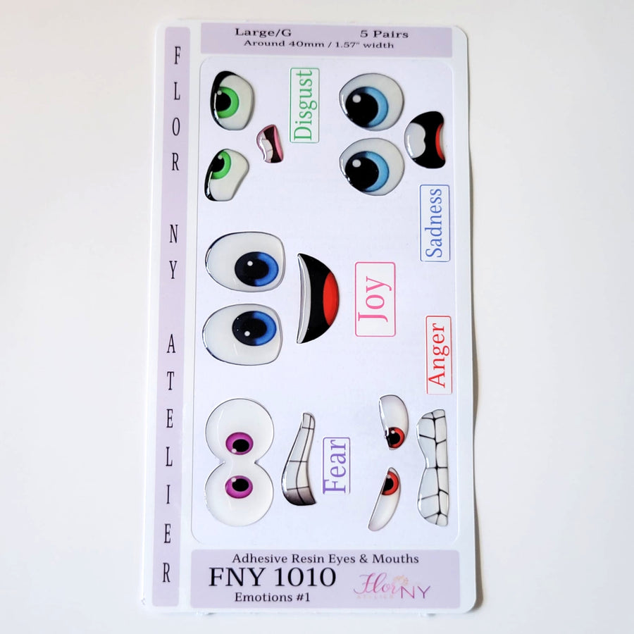 Adhesive Resin Eyes FNY 1010 - Emotions #1 - 5 pairs - Large/L Around 40mm/1.57" each pair - for use with Clay, EVA, Felt, Fabric and more