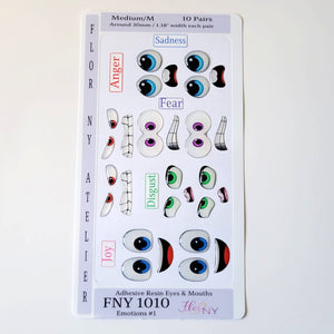 Adhesive Resin Eyes FNY 1010 - Emotions #1 - 10 pairs - Medium/M - around 30mm/1.18" each pair - for use with Clay, EVA, Felt, Fabric and more