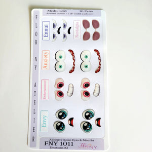 Adhesive Resin Eyes FNY 1011 - Emotions #2 - 10 pairs - Medium/M - around 30mm/1.18" each pair - for use with Clay, EVA, Felt, Fabric and more