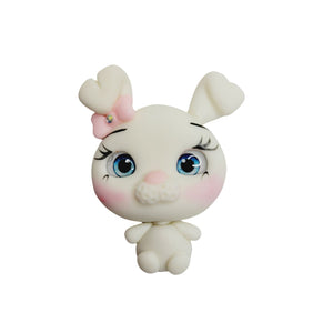 Snowball Bunny #528 Clay Doll for Bow-Center, Jewelry Charms, Accessories, and More