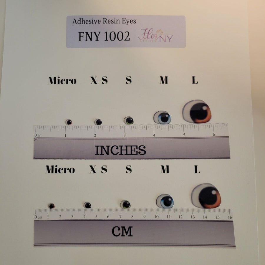 Adhesive Resin Eyes FNY 1002 - Small/P - 64 Pairs - W/H: 8.7mm x 7mm (0.34" x 0.27") - for use with Cold Porcelain Air Dry Clay, Polymer Clay, EVA, Felt, Fabric, Plaster, Paper, Ceramic and more