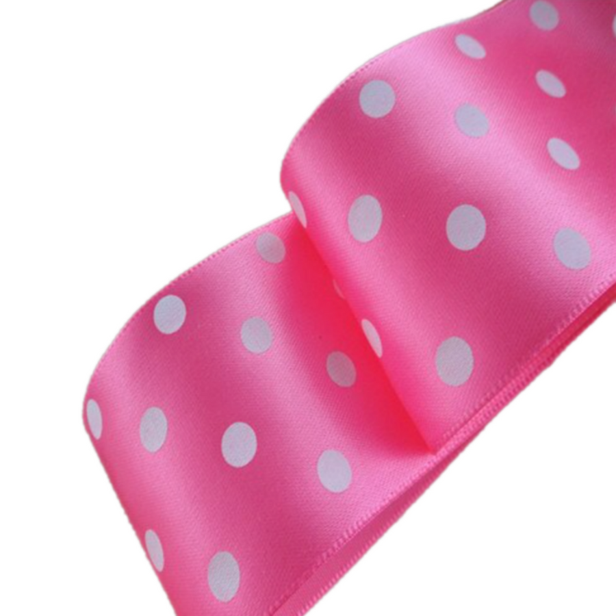 White Dots Satin  Ribbon - 1 1/2" - 38mm - Sold by the Yard