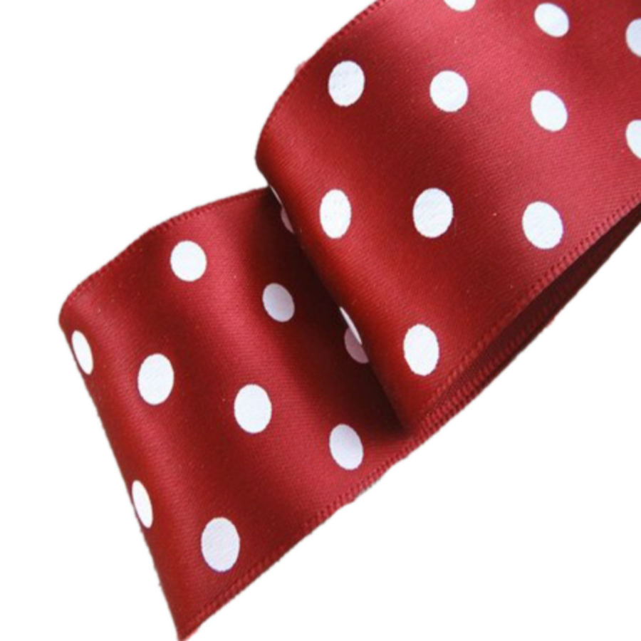 White Dots Satin  Ribbon - 1 1/2" - 38mm - Sold by the Yard