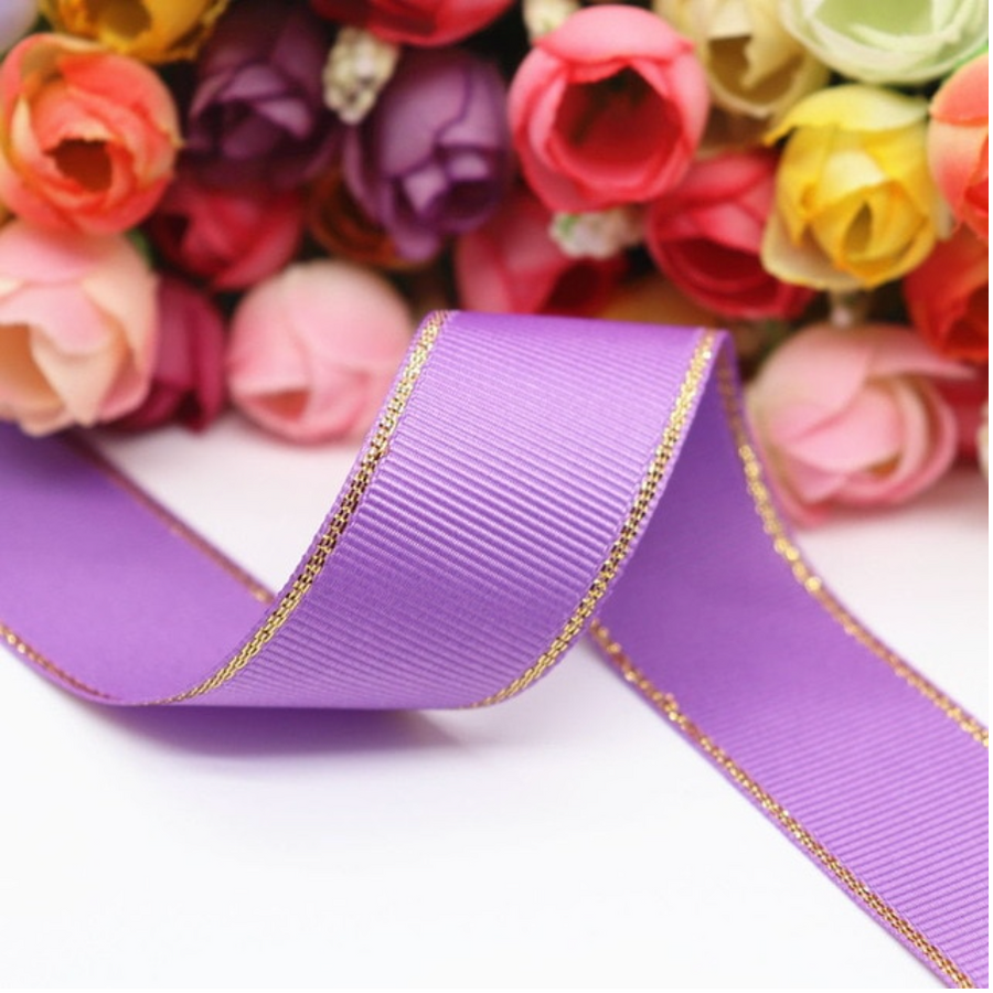 Glitter Gold Edge Grosgrain Ribbon - 3/8" (10mm) - Sold by the Yard