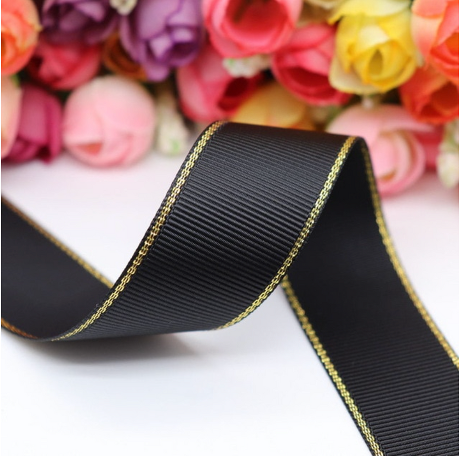 Glitter Gold Edge Grosgrain Ribbon - 3/8" (10mm) - Sold by the Yard