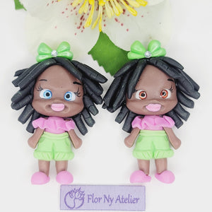 Precious & Shanice Twins #463 Clay Doll for Bow-Center, Jewelry Charms, Accessories, and More