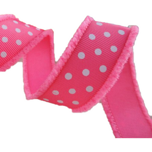 White Dots Hairy Edge Grosgrain Ribbon - 1" - 25mm - 4 yards