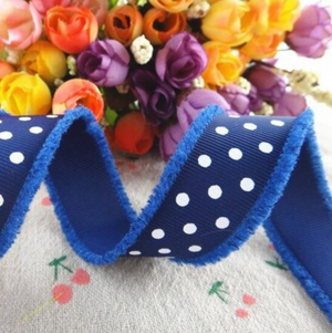 White Dots Hairy Edge Grosgrain Ribbon - 1" - 25mm - 4 yards