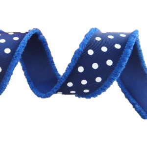 White Dots Hairy Edge Grosgrain Ribbon - 1" - 25mm - 4 yards
