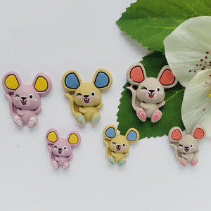 Happy Mouse Flatback Resin Cabochons - /1-/6 - Set of 6