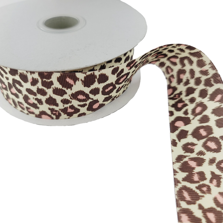 Leopard Printed Grosgrain Ribbon - 1 1/2" (38mm) - Sold by the Yard