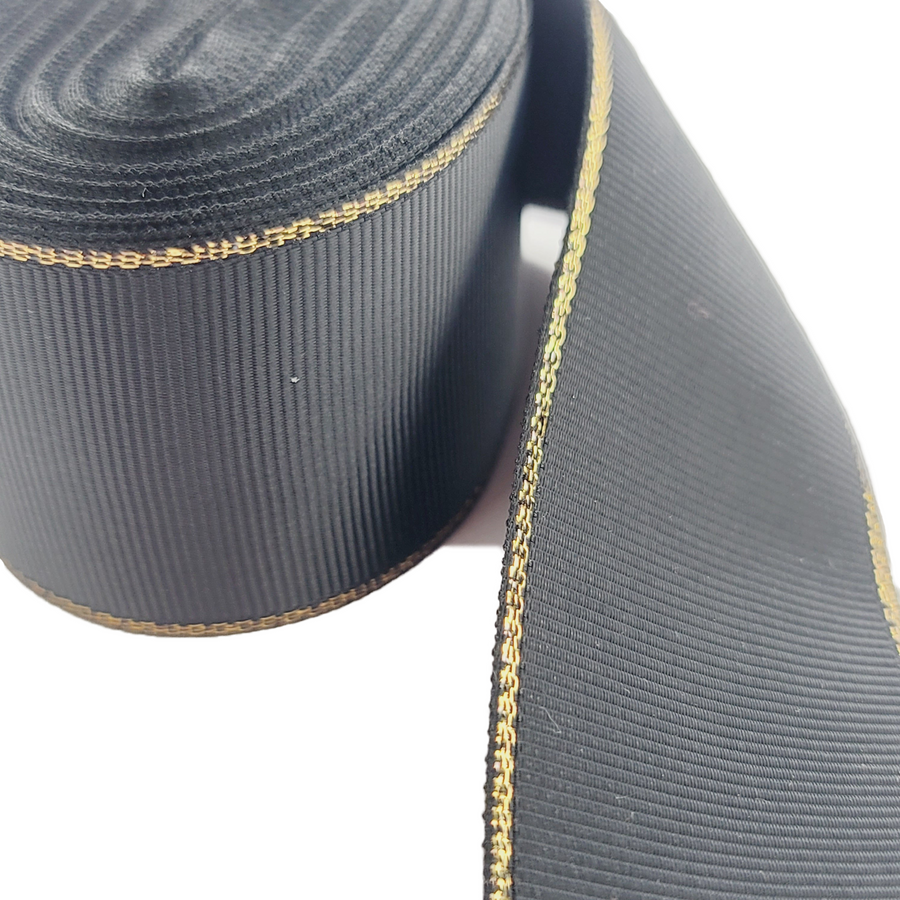 Glitter Gold Edge Grosgrain Ribbon - 1 1/2" (38mm) - Sold by the Yard