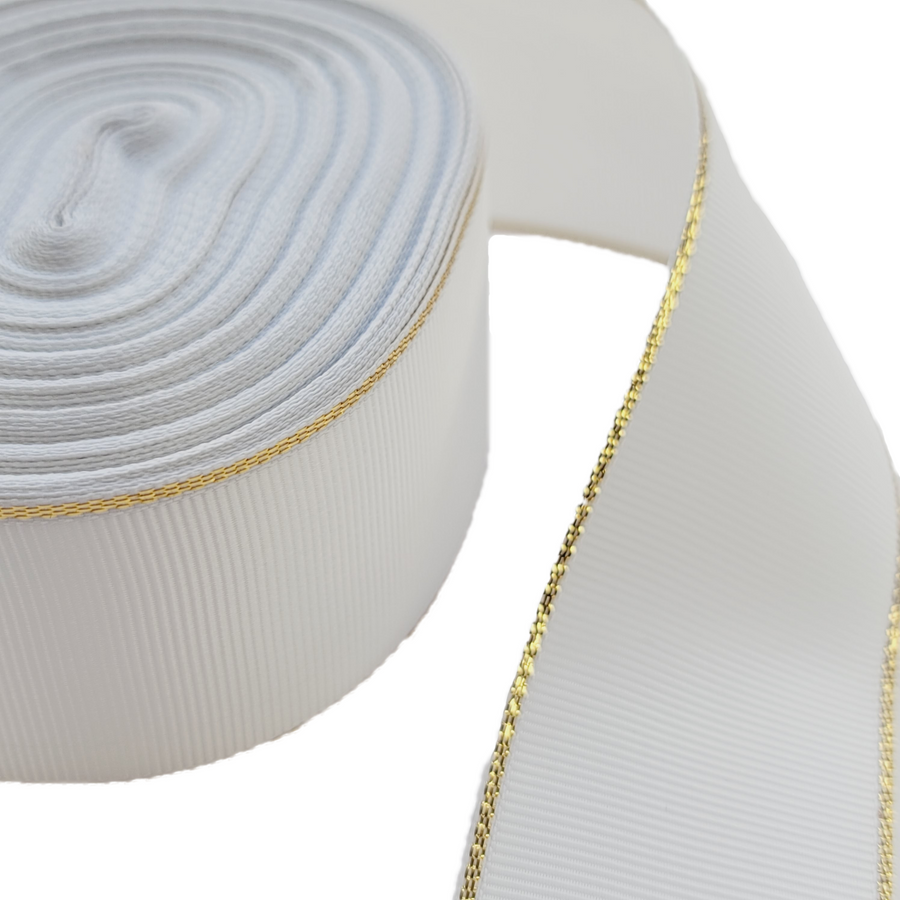 Glitter Gold Edge Grosgrain Ribbon - 1 1/2" (38mm) - Sold by the Yard