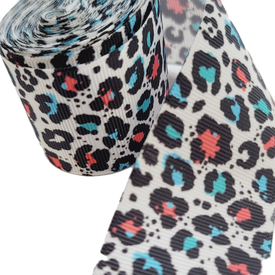 Leopard Printed Grosgrain Ribbon - 1 1/2" (38mm) - Sold by the Yard