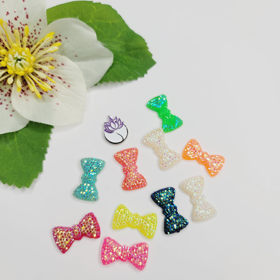 Resin Flatback Glitter Bows for Craft - Mixed Colors - Set of 10