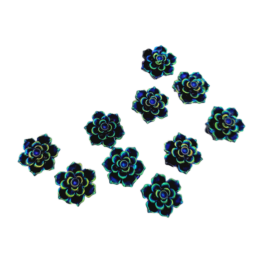 Resin Flatback Flowers for Craft - Black - Set of 10