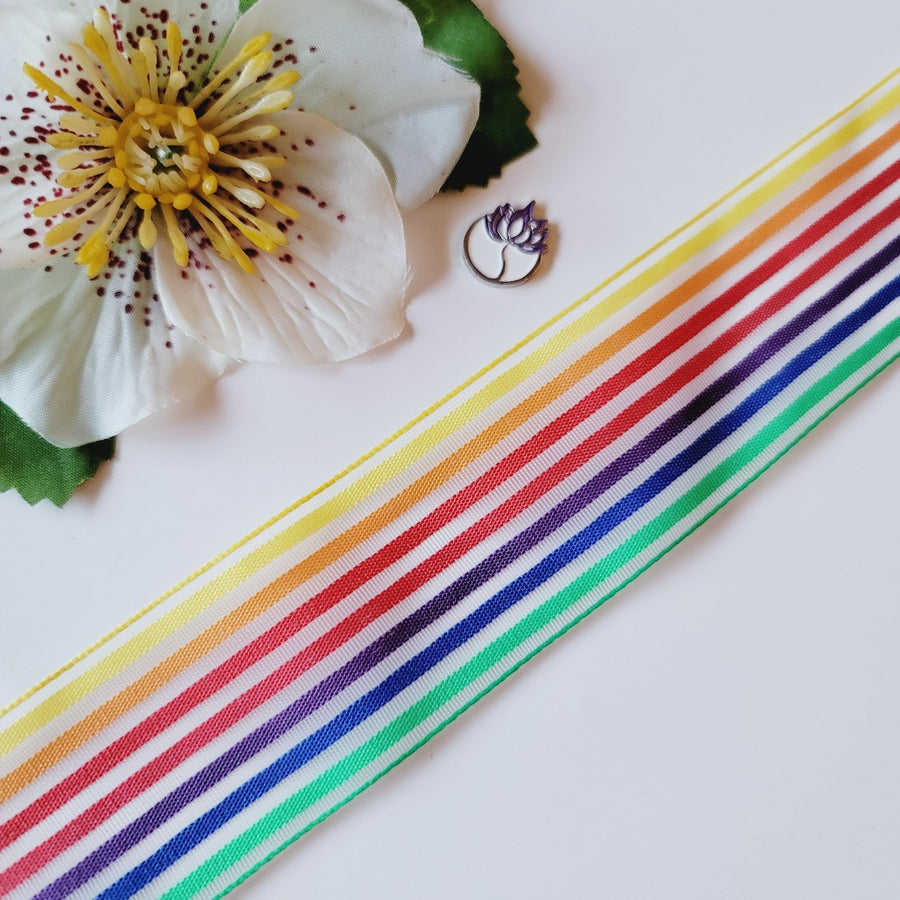 Sheer Rainbow Stripes Sinimbu Grosgrain Ribbon - 1 1/2" (38mm) - Sold by the Yard