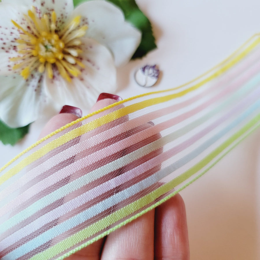 Sheer Pale Colors Stripes Shinimbu Grosgrain Ribbon - 1 1/2" (38mm) - 5 yards