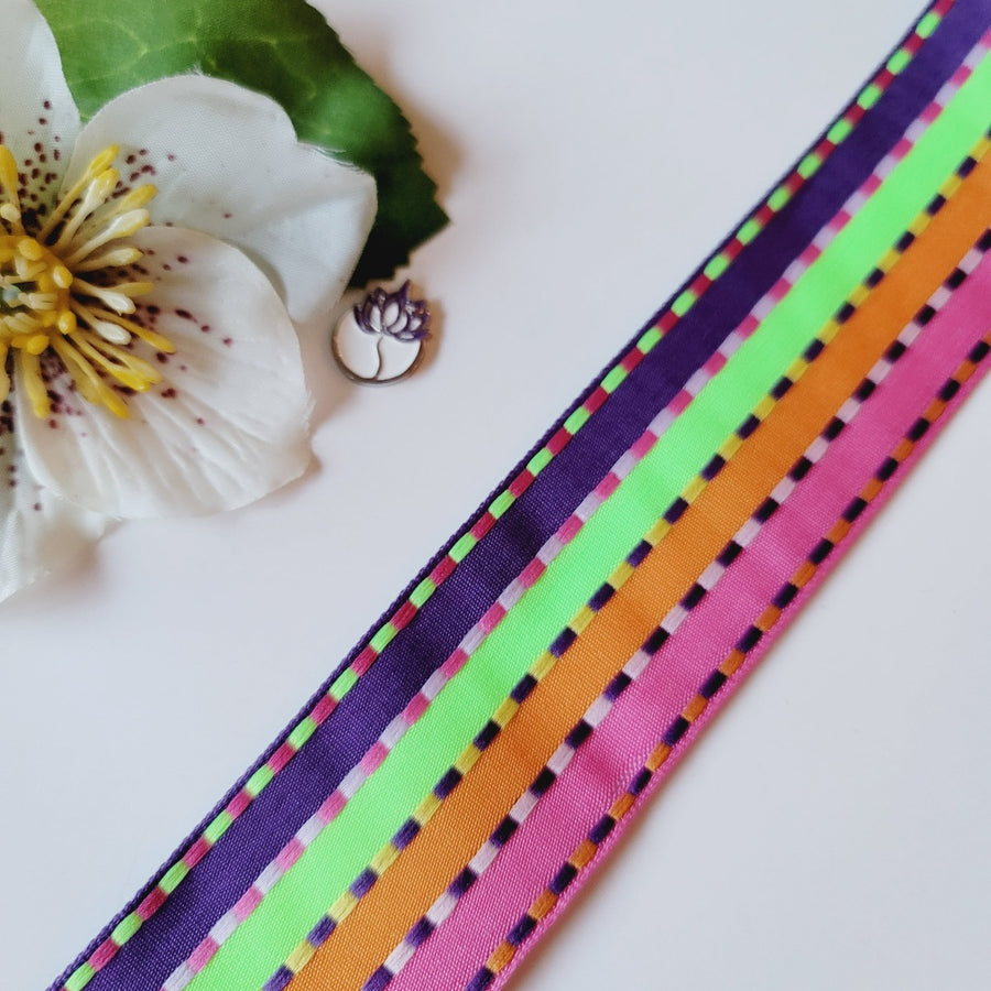 Neon Stripes Shinimbu Grosgrain Ribbon - 1 1/2" (38mm) - Sold by the Yard