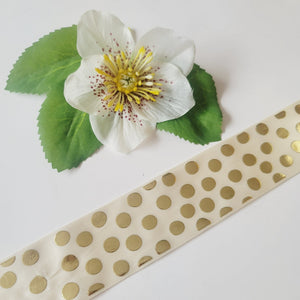 Metallic Polka Dots Satin Ribbon - Gold -1 1/2" (38mm) - Sold by the Yard