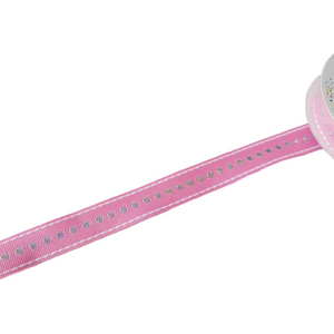 Pink with Silver Dots Grosgrain Ribbon -5/8" (15mm) - Sold by the Yard