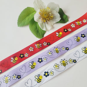 Little Bees Grosgrain Ribbon -1" (25mm) - Sold by the Yard