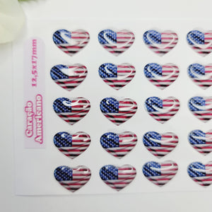 Adhesive Resin American Flag - Heart  STY 12.5x17 mm 45 units