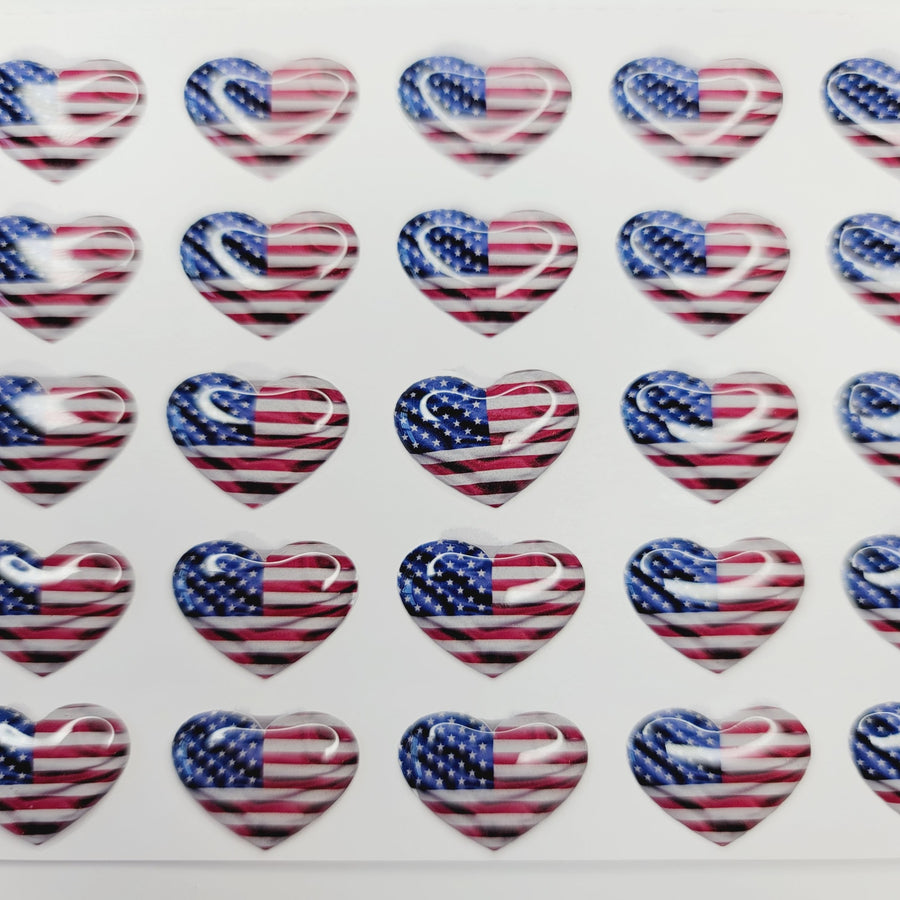 Adhesive Resin American Flag - Heart  STY 12.5x17 mm 45 units