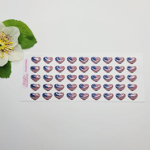 Adhesive Resin American Flag - Heart  STY 12.5x17 mm 45 units