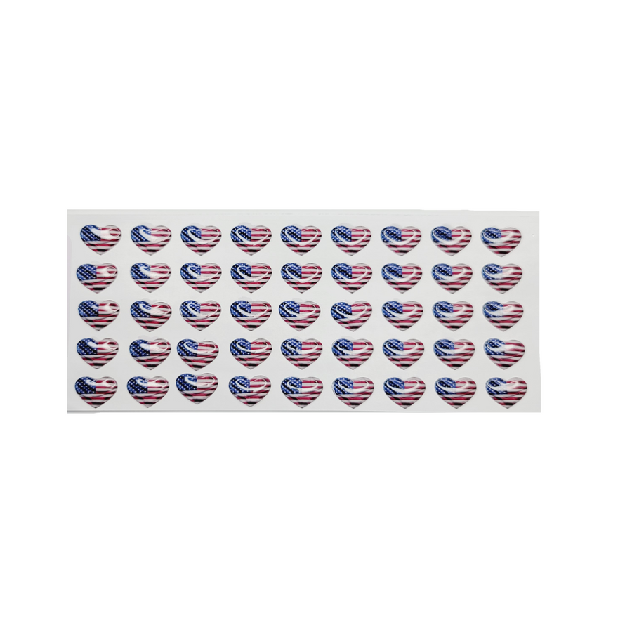 Adhesive Resin American Flag - Heart  STY 12.5x17 mm 45 units