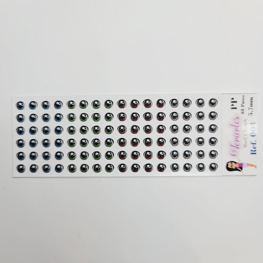 Adhesive Resin Eyes for Clays Multicolor V.A. 004 (X-SM) 48 Pairs(PP) 5.7MM