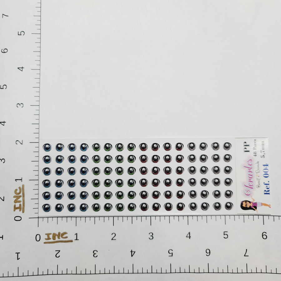 Adhesive Resin Eyes for Clays Multicolor V.A. 004 (X-SM) 48 Pairs(PP) 5.7MM