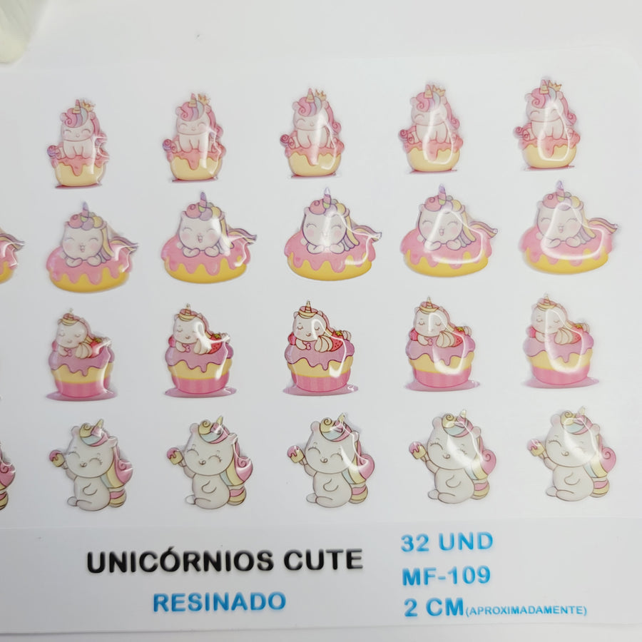 Adhesive resin for clays MF-109 cute unicorns (2.0 cm) 32 Units